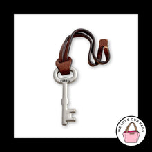 Load image into Gallery viewer, FOSSIL KEY Silver Nickel Brown Leather Strap Bag Charm Hang Tag Keychain Fob