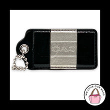 Load image into Gallery viewer, Huge 3.5" COACH STRIPE HANGTAG Black Patent Silver Leather Bag Charm Keychain