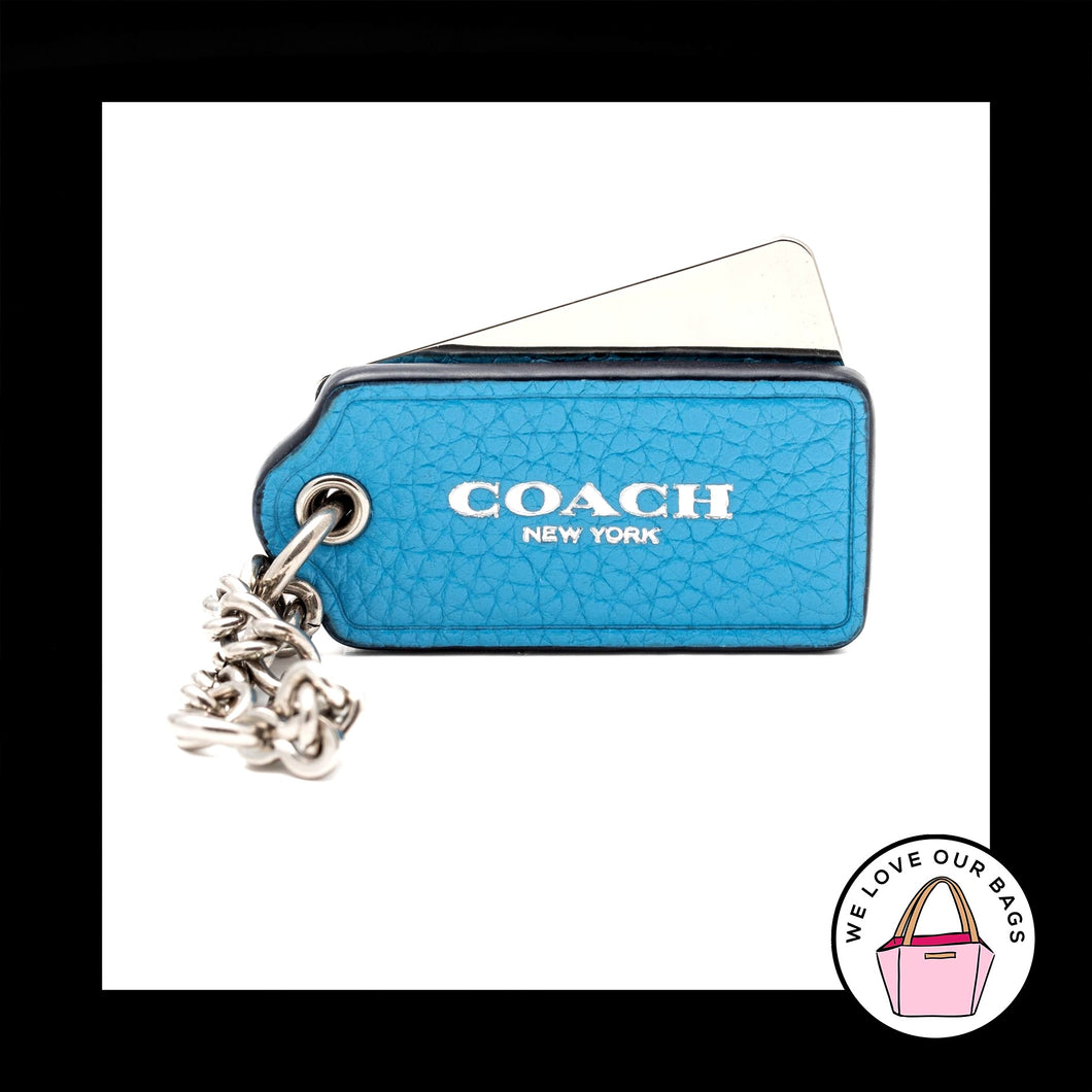 COACH NEW YORK 2 pc LOT Blue Silver Metal Chain Fob Bag Charm Keychain Hang Tag