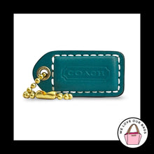 Load image into Gallery viewer, COACH Y2K VINTAGE Hang Tag 1.5" Turquoise Blue Leather Bag Charm Fob Brass Small