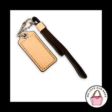 Load image into Gallery viewer, 2 pc LOT COACH Tassel Hang Tag Navy Blue Buff Tan Leather Bag Charm Keychain Fob