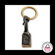 Load image into Gallery viewer, FRYE Gold Brass Metal Black Leather Strap Ring Bag Charm Hang Tag Keychain Fob