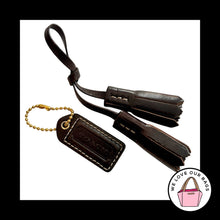 Load image into Gallery viewer, 2 Lot VINTAGE Y2K COACH Dark Brown Leather Tassel HangTag Bag Charm Keychain Fob