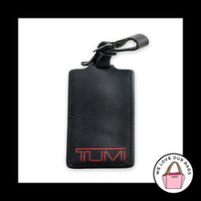Load image into Gallery viewer, TUMI LUGGAGE ID Tag Black Leather Buckle Snap Key Fob Bag Charm Keychain HangTag