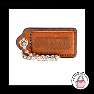 2.5" Large COACH Cognac Brown LEATHER Nickel Key Fob Bag Charm Keychain Hang Tag