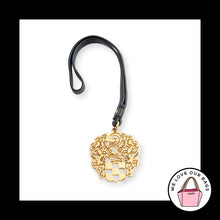 Load image into Gallery viewer, VINCE CAMUTO Gold Brass Black Leather Strap Bag Charm Hang Tag Keychain Fob