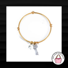 Load image into Gallery viewer, VINTAGE JUICY COUTURE PAVE CRYSTAL KEY PEARL CHARM PLATED GOLD BANGLE BRACELET
