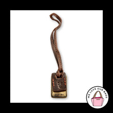 Load image into Gallery viewer, FRYE Gold Brass Metal Brown Leather Strap Loop Bag Charm Hang Tag Keychain Fob