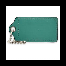 Load image into Gallery viewer, COACH HANG TAG 3" Turquoise White Stripe Bag Charm Keychain Fob Leather X-Large
