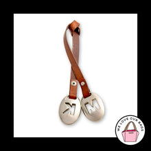 Load image into Gallery viewer, MICHAEL KORS Silver Metal Brown Leather Strap Bag Charm Hang Tag Keychain Fob