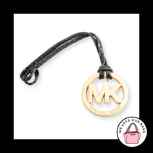 Load image into Gallery viewer, MICHAEL KORS Gold Brass Black Leather Strap Bag Charm Hang Tag Keychain Fob