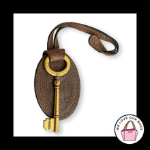 Load image into Gallery viewer, Y2K FOSSIL KEY Antique Gold Brass Brown Leather Strap Bag Charm Hang Tag Fob