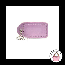 Load image into Gallery viewer, 1.5" VINTAGE COACH White Purple Leather Nickel Fob Bag Charm Keychain Hang Tag