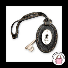 Load image into Gallery viewer, FOSSIL KEY Silver Nickel And Black Leather Strap Bag Charm Hang Tag Keychain Fob