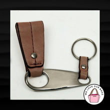 Load image into Gallery viewer, B. MAKOWSKY SILVER NICKEL TAN/PINK LEATHER SPLIT KEYRING FOB BAG CHARM KEYCHAIN
