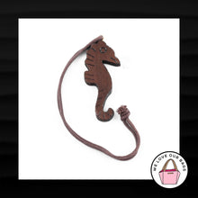 Load image into Gallery viewer, LIZ CLAIBORNE BROWN WOOD SEAHORSE ON STRAP LOOP FOB BAG CHARM KEYCHAIN HANG TAG