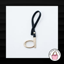 Load image into Gallery viewer, NEW BEBE B GOLD BRASS METAL BLACK LEATHER LOOP STRAP FOB BAG CHARM KEYCHAIN TAG