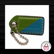 Load image into Gallery viewer, 2.25" Medium COACH GREEN BLUE STRIPE LEATHER KEY FOB BAG CHARM KEYCHAIN HANG TAG