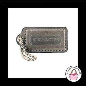 2.5" Large COACH GRAY LEATHER Nickel Key Fob Bag Charm Keychain Hang Tag