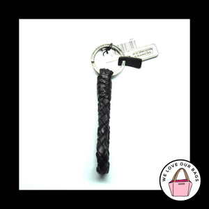 NWT VINTAGE COACH Black Braided Leather Strap Nickel Fob Bag Charm Keychain 7204