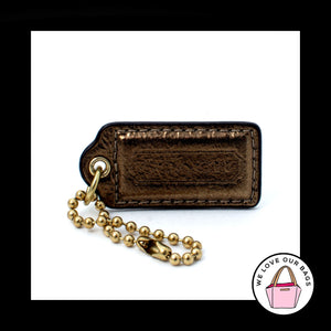 2" Medium COACH DARK GOLD Leather Brass Key Fob Bag Charm Keychain Hang Tag