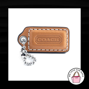 1.5" Small COACH Saddle Brown LEATHER Nickel Key Fob Bag Charm Keychain Hang Tag