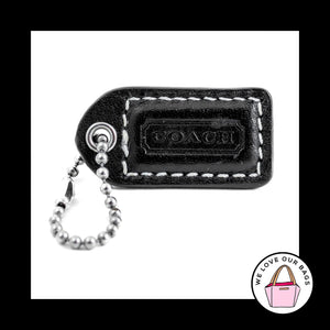 1.5" Small COACH BLACK Leather Nickel Key Fob Bag Charm Keychain Hang Tag