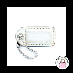 1.5" Small COACH White & Saddle LEATHER Nickel Fob Bag Charm Keychain Hang Tag