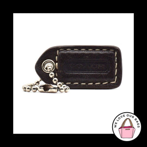 1.5" VINTAGE COACH Dark Brown Leather Nickel Key Fob Bag Charm Keychain Hang Tag