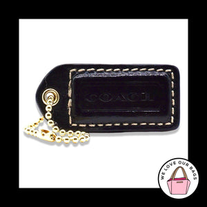 2" Y2K VINTAGE COACH Black Patent Leather Brass Fob Bag Charm Keychain Hang Tag
