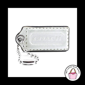 2" Medium COACH WHITE LEATHER Nickel Key Fob Bag Charm Keychain Hang Tag