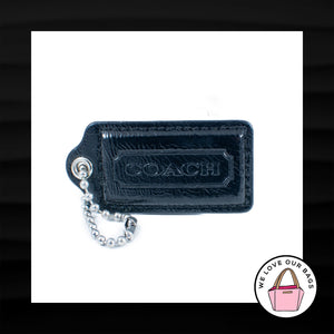 2.5" Large COACH BLACK PATENT LEATHER NICKEL KEY FOB BAG CHARM KEYCHAIN HANG TAG