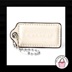 2.5" Large COACH White PATENT LEATHER Nickel Key Fob Bag Charm Keychain Hang Tag