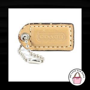 1.5" Small COACH LIGHT BROWN Leather Nickel Key Fob Bag Charm Keychain Hang Tag Wristlet