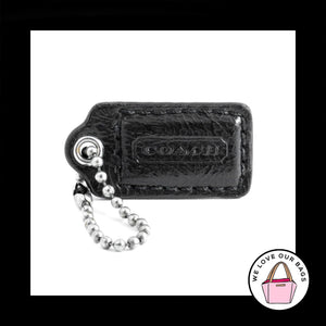 1.5" Small COACH Black PATENT LEATHER Nickel Key Fob Bag Charm Keychain Hang Tag