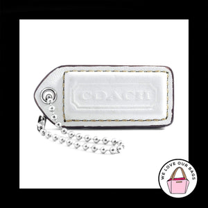 2" Medium COACH WHITE LEATHER Nickel Key Fob Bag Charm Keychain Hang Tag