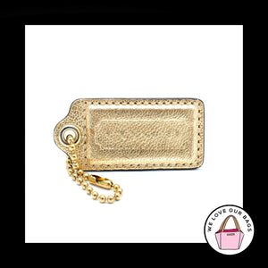 2.5" Large COACH METALLIC GOLD Leather Brass Key Fob Bag Charm Keychain Hang Tag