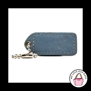 2" VINTAGE COACH Black Blue Leather Nickel Key Fob Bag Charm Keychain Hang Tag