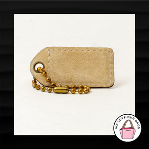 2.5" COACH SADDLE BROWN LEATHER IVORY SUEDE BRASS FOB BAG CHARM KEYCHAIN HANGTAG