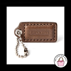 1.5" Small COACH BROWN LEATHER Nickel Key Fob Bag Charm Keychain Hang Tag
