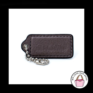 2.25" Medium COACH GRAY TAUPE Leather Nickel Key Fob Bag Charm Keychain Hang Tag