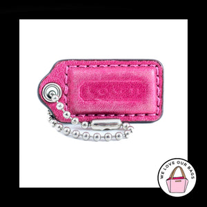 1.5" COACH Pink METALLIC LEATHER Nickel Key Fob Bag Charm Keychain Hang Tag