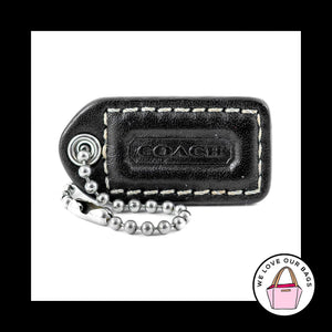 1.5" Small COACH BLACK LEATHER Nickel Key Fob Bag Charm Keychain Hang Tag