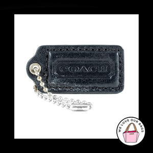 2" Medium COACH BLACK Leather Nickel Key Fob Bag Charm Keychain Hang Tag