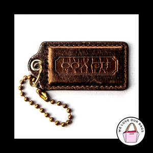 2.5" Large COACH Brown Bronze LEATHER Brass Key Fob Bag Charm Keychain Hang Tag