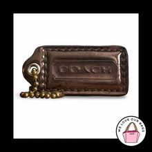 Load image into Gallery viewer, COACH POPPY HANGTAG Bronze Brown Mirrored Leather Bag Charm Keychain Fob Brass
