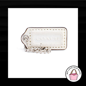 2" Medium COACH WHITE LEATHER Nickel Key Fob Bag Charm Keychain Hang Tag