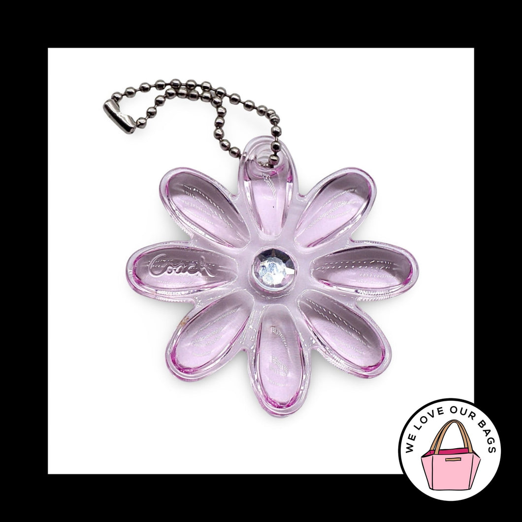 Rare COACH Pink DAISY FLOWER Crystal Plastic Key Fob Bag Charm Keychain Hang Tag