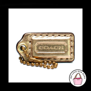 1.5" COACH Gold METALLIC LEATHER Antique Brass Fob Bag Charm Keychain Hang Tag