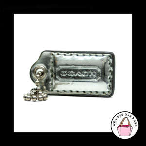 1.5" COACH Silver MIRRORED LEATHER Nickel Key Fob Bag Charm Keychain Hang Tag